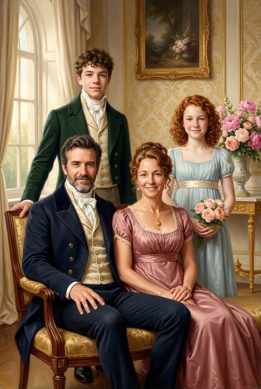 Painted Regency salon family portrait