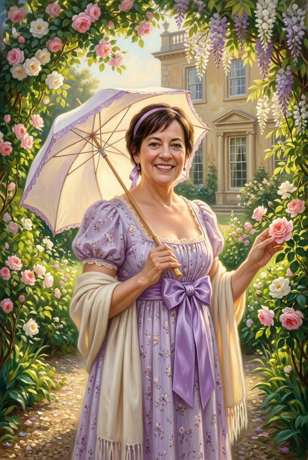 British Regency painted portrait example: Lady — Garden